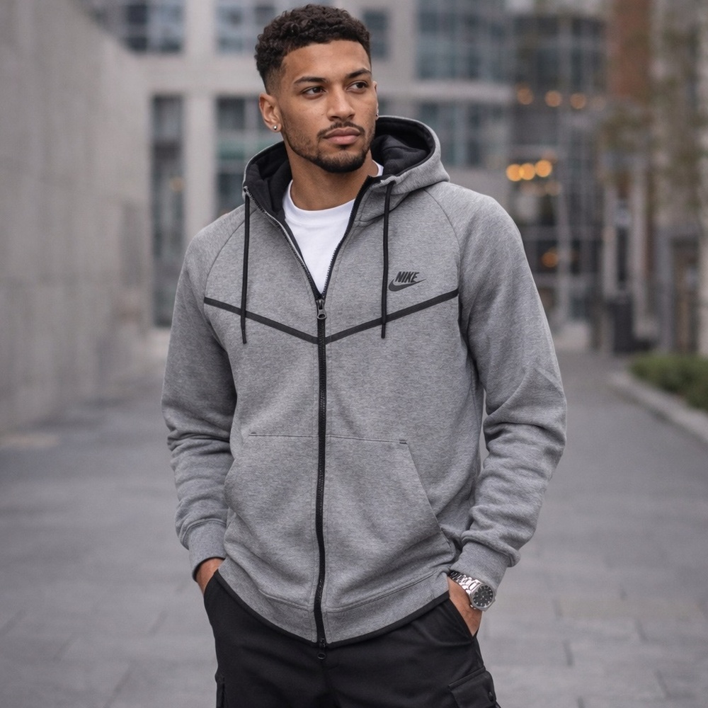 Nike Gray Full Zip Cotton Blend Hoodie Size Men’s M Athleisure Streetwear Casual